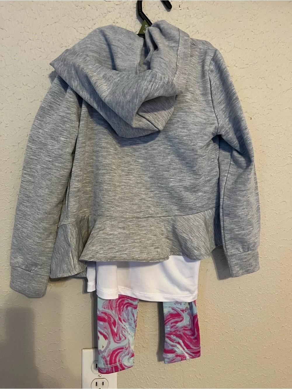 Champion Girls' Gray Hoodie, White Tee & Pink Swirl Leggings Set